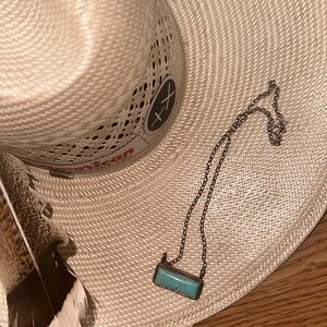 Authentic Stamped Navajo Sterling Silver and Kingman Turquoise Bar Necklace